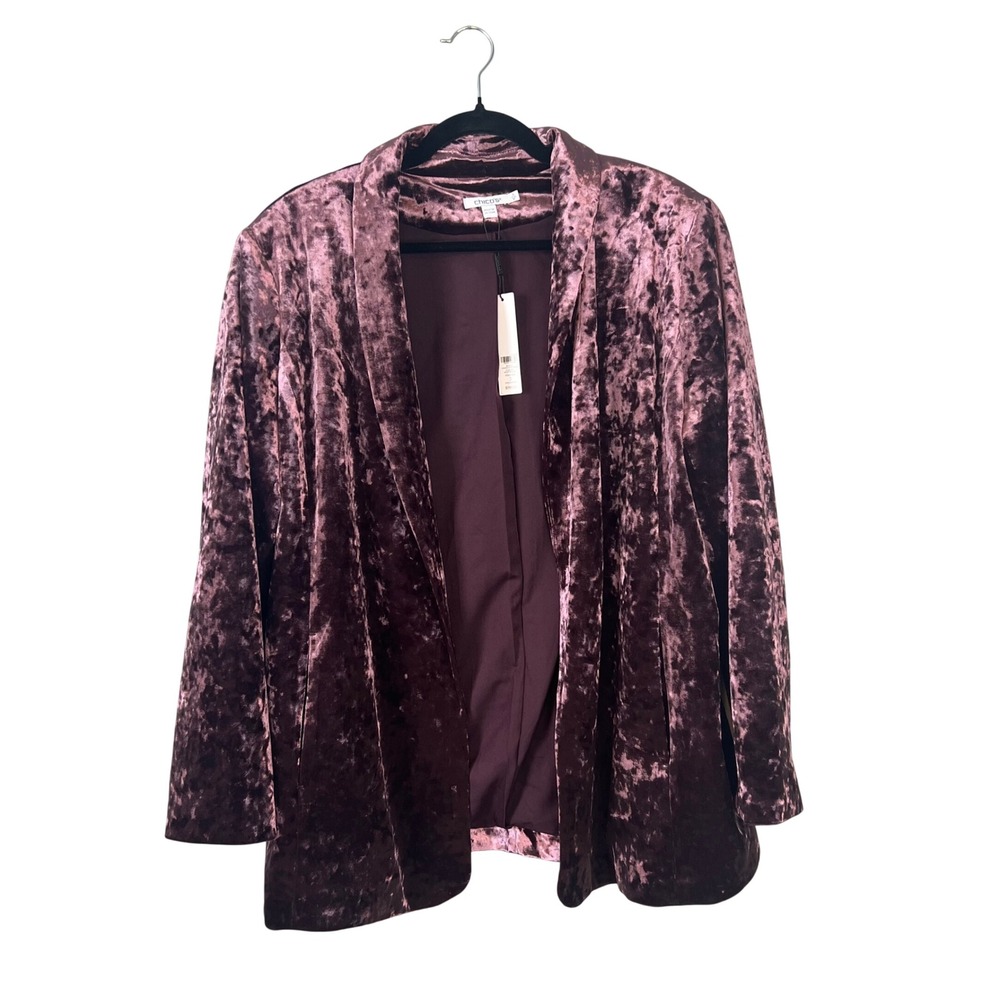 Chico's Crushed Velvet Blazer Women 3 (US 16) Night Bloom Open Front Jacket NWT